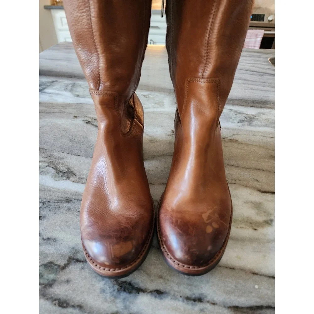 Donald Pliner Tall Leather Riding Boots‎ Western Cognac Brown Block Women's 6.5